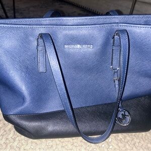 Michael Kors Navy and Black Saffiano Shoulder Tote
